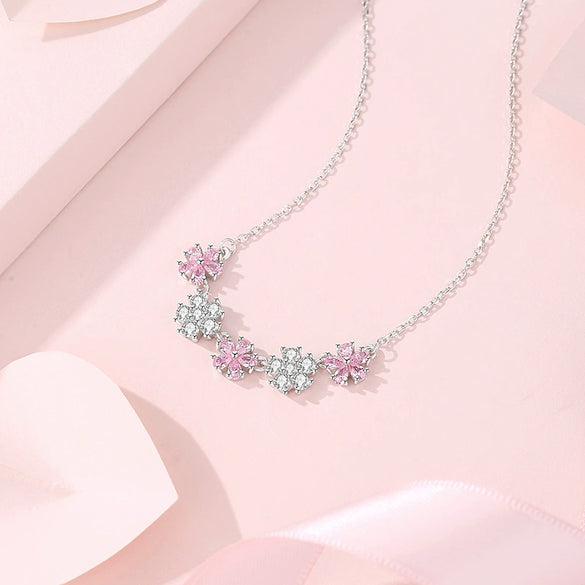 Wholesale Jewelry Silver Peach Blossom Love Clavicle Chain Inlaid Zircon Natural Style