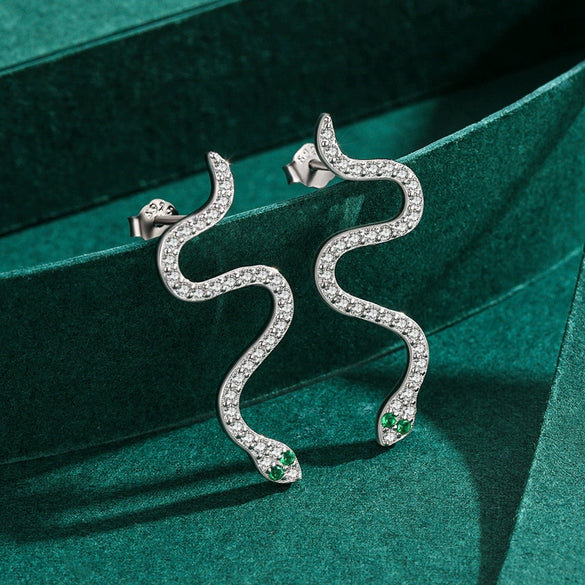 Wholesale Jewelry Silver 925 Snake Microinlay Female Punk Style Earrings