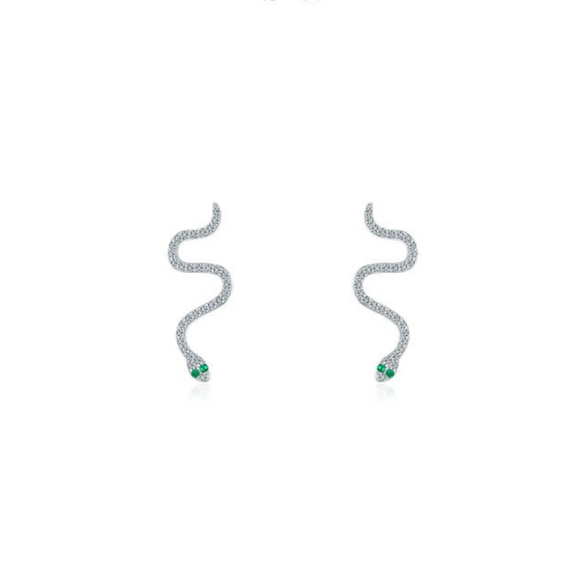 Wholesale Jewelry Silver 925 Snake Microinlay Female Punk Style Earrings