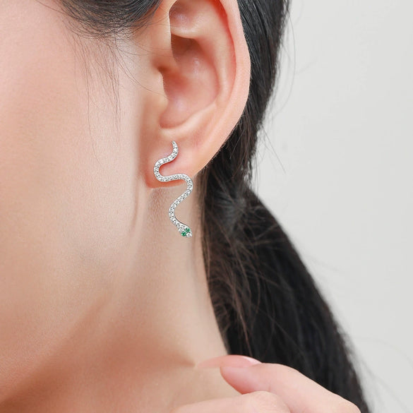 Wholesale Jewelry Silver 925 Snake Microinlay Female Punk Style Earrings