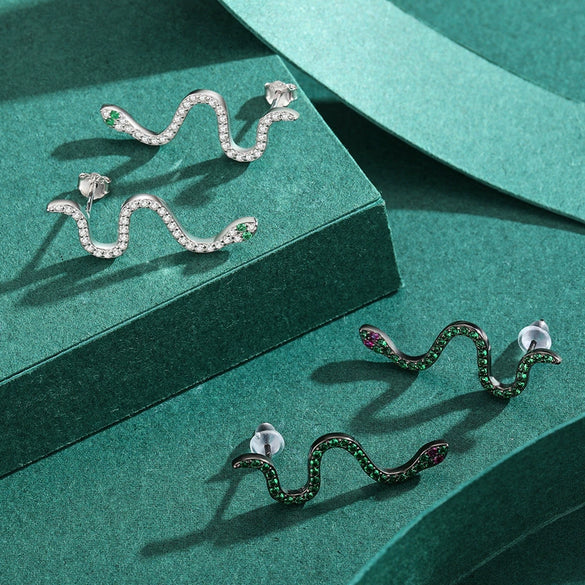 Wholesale Jewelry Silver 925 Snake Microinlay Female Punk Style Earrings