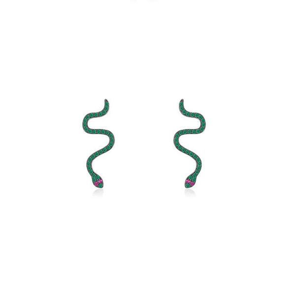 Wholesale Jewelry Silver 925 Snake Microinlay Female Punk Style Earrings