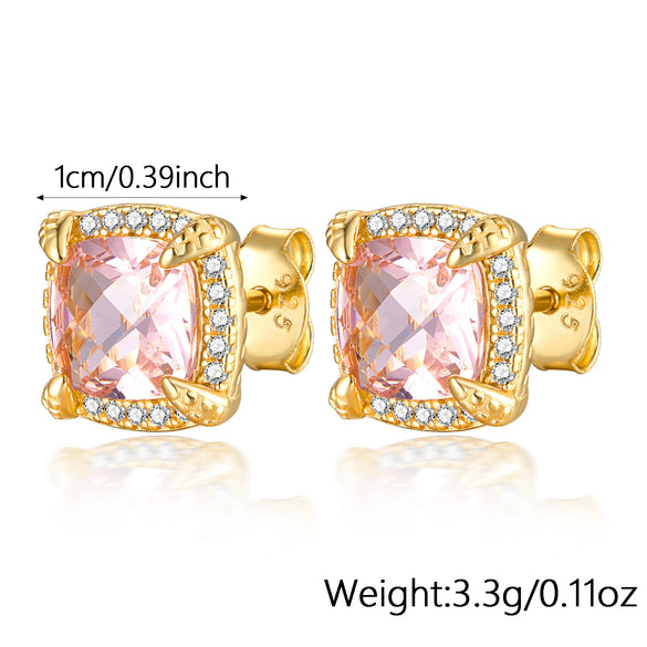 Wholesale Jewelry 925 Silver Square Pink Zircon Pendant Necklace For Women With Electroplating And Cube Sugar Pattern