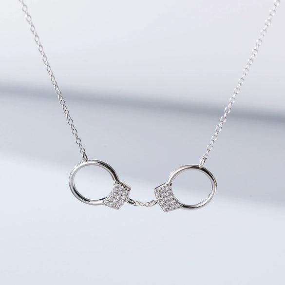 Wholesale Jewelry Silver 925 Sterling Diamond Geometric Handcuffs Pendant Necklace For Women