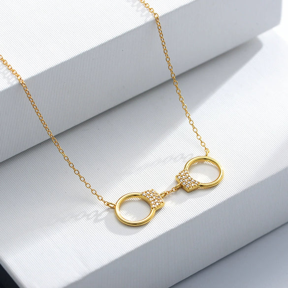 Wholesale Jewelry Silver 925 Sterling Diamond Geometric Handcuffs Pendant Necklace For Women