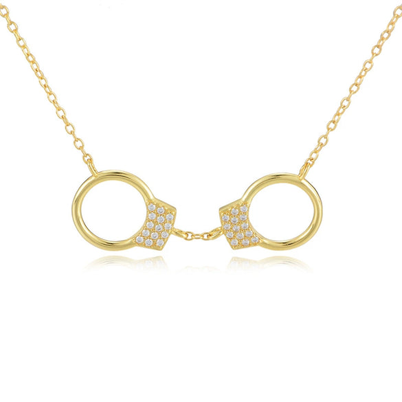 Wholesale Jewelry Silver 925 Sterling Diamond Geometric Handcuffs Pendant Necklace For Women