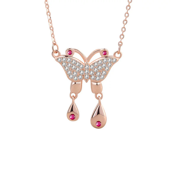 Wholesale Jewelry Silver 925 Sterling Geometric Butterfly Pendant Necklace With Electroplating Treatment