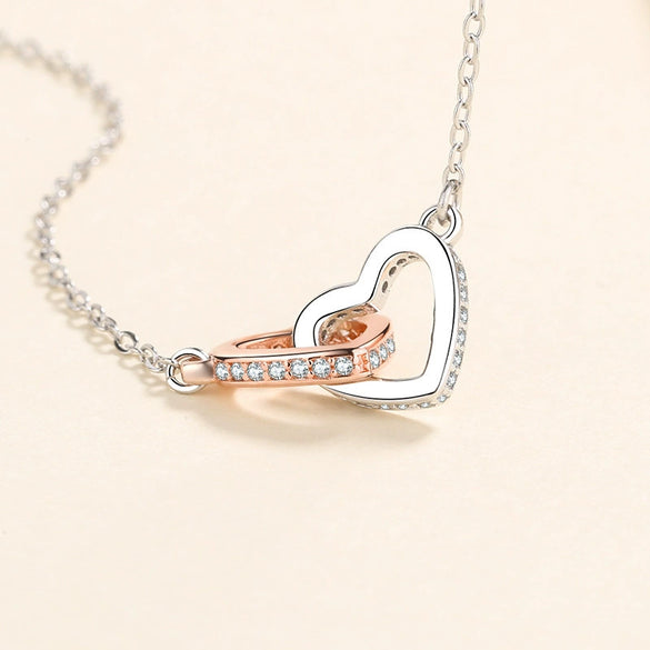 Wholesale Jewelry Silver 925 Sterling Heart Shape Double Ring Necklace