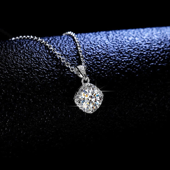 Wholesale Jewelry Silver 925 Sterling Pendant Moissanite Four Claw Square Bag Style Leaves Water Wave Chain Necklace For Women
