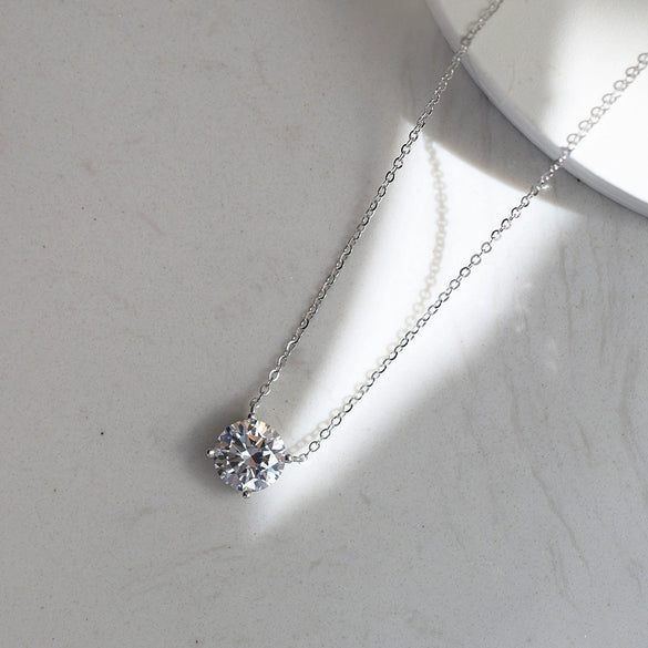 Wholesale Jewelry Silver 925 Sterling Silver Geometric Pendant Necklace Electroplating Fourprong High Carbon Zircon Unisex Cross Chain
