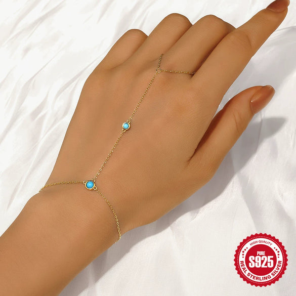 Wholesale Jewelry Silver Vintage Set With Turquoise Geometric Minimalist Electroplated And Gold Plated Women's Multilayer Stacked Bracelet And Ring