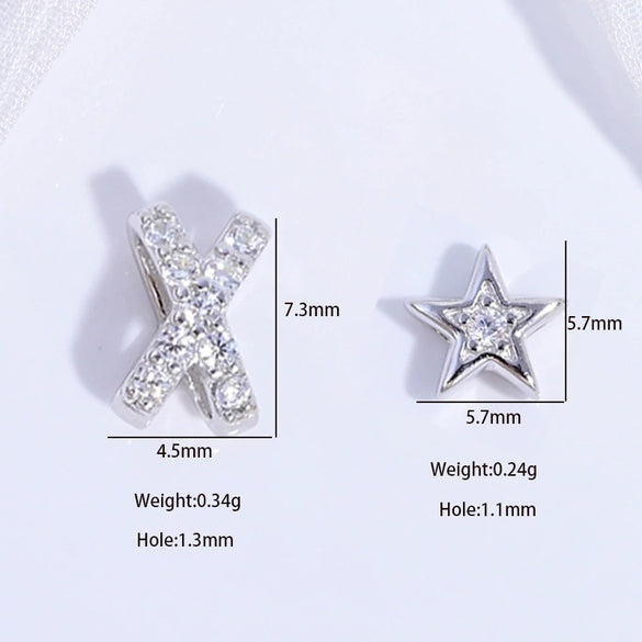 Wholesale Jewelry Silver Zirconia Cross Xshaped Fivepointed Star Porous Beads Bracelet Necklace
