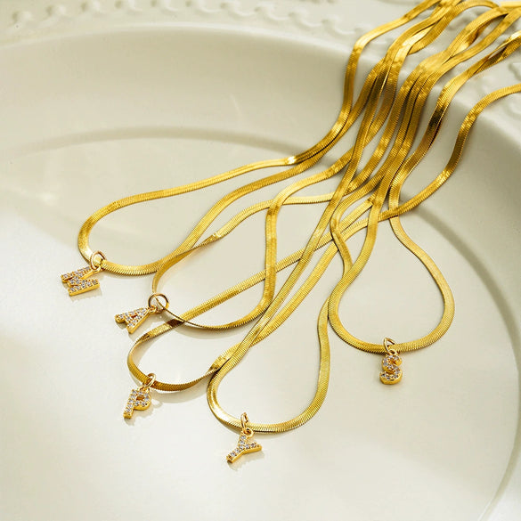 Wholesale Jewelry Simple Allmatch Copper Oshaped Chain Necklace With Letter Pattern 18K Gold Plated