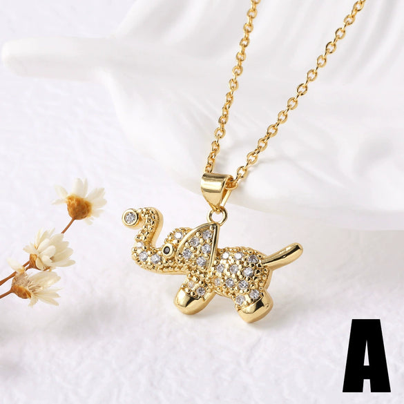 Wholesale Jewelry Simple Animal Style Copper O Word Chain Necklace With Electroplating And Bear Elephant Pendant