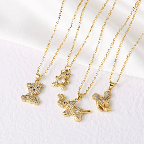 Wholesale Jewelry Simple Animal Style Copper O Word Chain Necklace With Electroplating And Bear Elephant Pendant