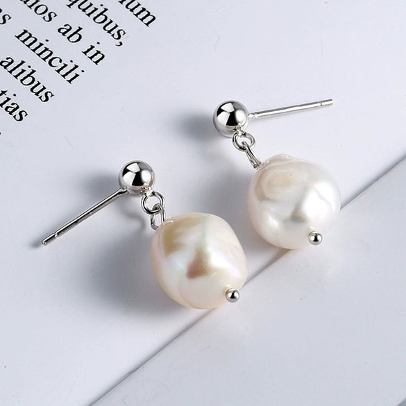 Wholesale Jewelry Simple Baroque Freshwater Pearl S925 Sterling Silver Geometric Electroplated Earrings For Women And Students