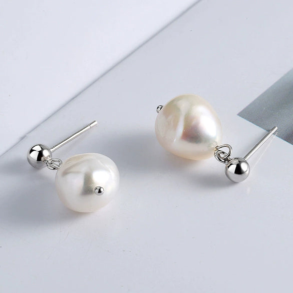 Wholesale Jewelry Simple Baroque Freshwater Pearl S925 Sterling Silver Geometric Electroplated Earrings For Women And Students