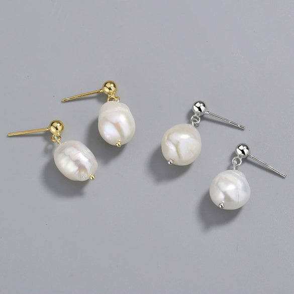 Wholesale Jewelry Simple Baroque Freshwater Pearl S925 Sterling Silver Geometric Electroplated Earrings For Women And Students