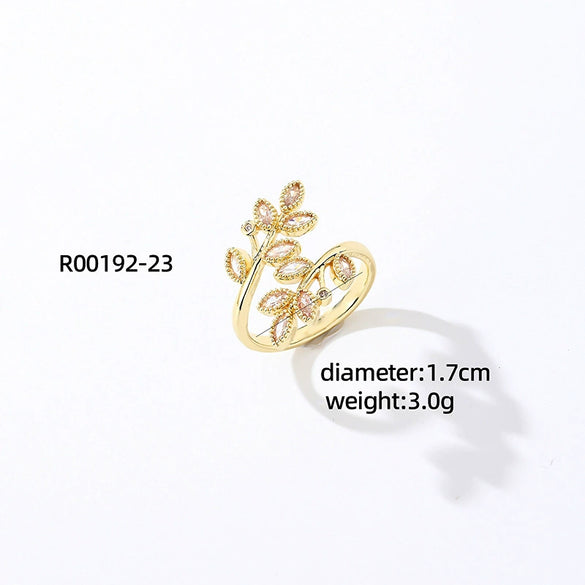 Wholesale Jewelry Simple Butterfly Plant Zircon Ring Women's Fashion Allmatch Personality
