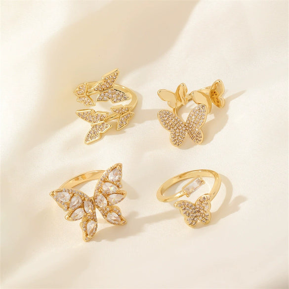 Wholesale Jewelry Simple Butterfly Plant Zircon Ring Women's Fashion Allmatch Personality