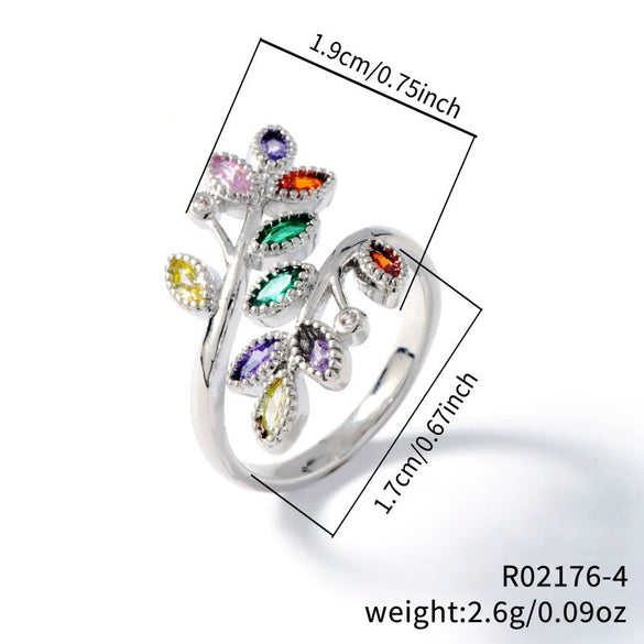 Wholesale Jewelry Simple Butterfly Plant Zircon Ring Women's Fashion Allmatch Personality