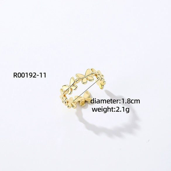 Wholesale Jewelry Simple Butterfly Plant Zircon Ring Women's Fashion Allmatch Personality