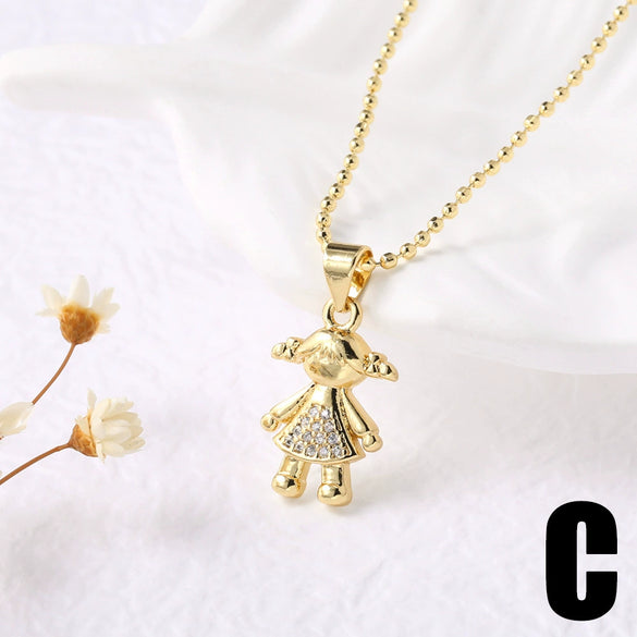 Wholesale Jewelry Simple Cartoon Character Geometric Copper Pendant Necklace With O Word Chain And Electroplating