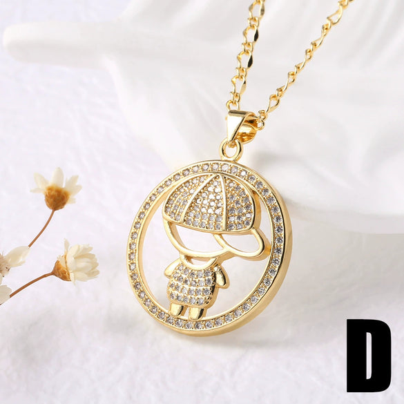 Wholesale Jewelry Simple Cartoon Character Geometric Copper Pendant Necklace With O Word Chain And Electroplating