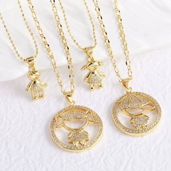 Wholesale Jewelry Simple Cartoon Character Geometric Copper Pendant Necklace With O Word Chain And Electroplating