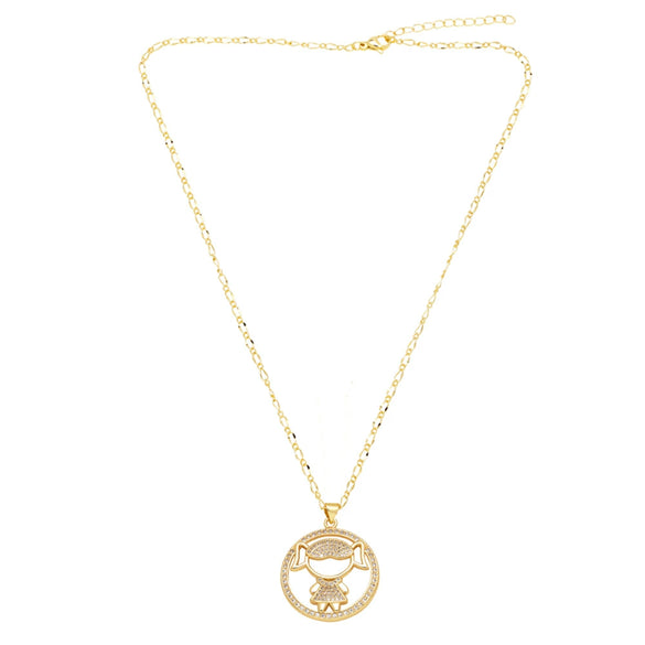 Wholesale Jewelry Simple Cartoon Character Geometric Copper Pendant Necklace With O Word Chain And Electroplating