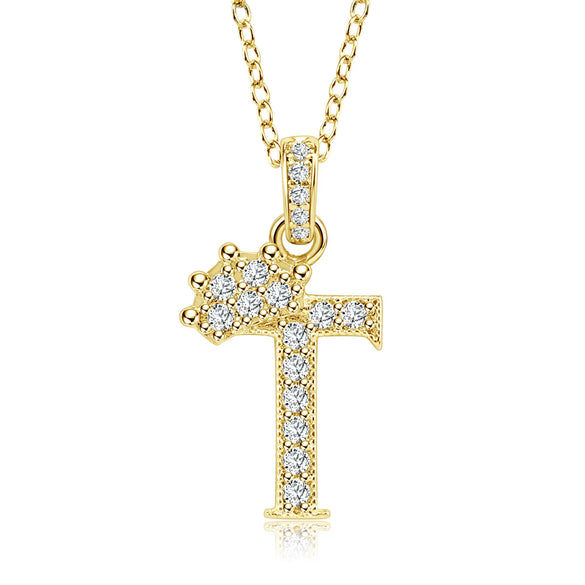 Wholesale Jewelry Simple Classic Crown Zircon English Letter Pendant Copper Goldplated Necklace For Women
