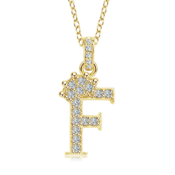 Wholesale Jewelry Simple Classic Crown Zircon English Letter Pendant Copper Goldplated Necklace For Women