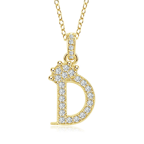 Wholesale Jewelry Simple Classic Crown Zircon English Letter Pendant Copper Goldplated Necklace For Women