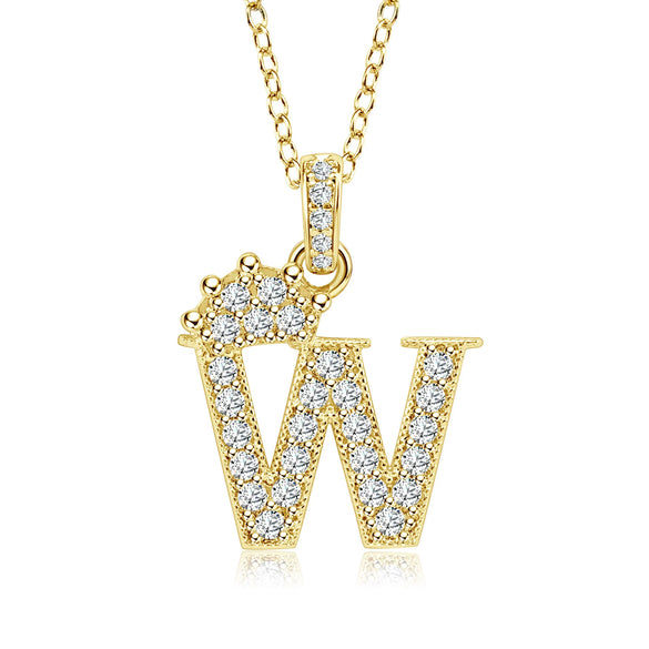 Wholesale Jewelry Simple Classic Crown Zircon English Letter Pendant Copper Goldplated Necklace For Women