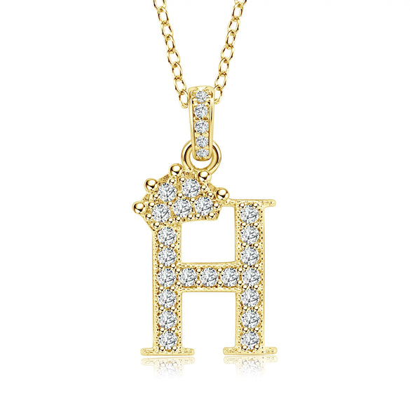 Wholesale Jewelry Simple Classic Crown Zircon English Letter Pendant Copper Goldplated Necklace For Women
