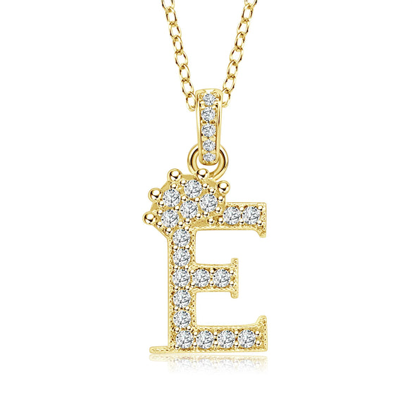 Wholesale Jewelry Simple Classic Crown Zircon English Letter Pendant Copper Goldplated Necklace For Women