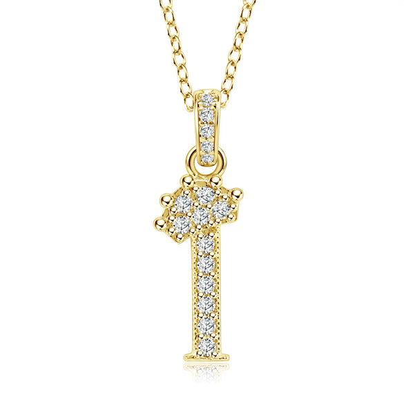 Wholesale Jewelry Simple Classic Crown Zircon English Letter Pendant Copper Goldplated Necklace For Women