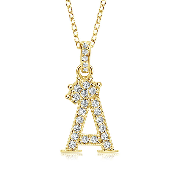 Wholesale Jewelry Simple Classic Crown Zircon English Letter Pendant Copper Goldplated Necklace For Women