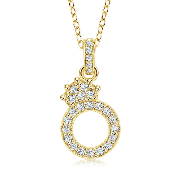 Wholesale Jewelry Simple Classic Crown Zircon English Letter Pendant Copper Goldplated Necklace For Women