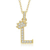 Wholesale Jewelry Simple Classic Crown Zircon English Letter Pendant Copper Goldplated Necklace For Women