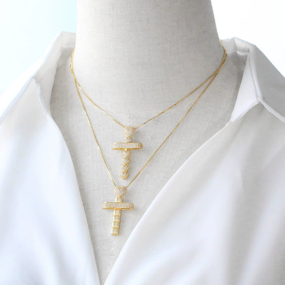 Wholesale Jewelry Simple Cross Pearl Full Zircon Copper Necklace With Electroplating