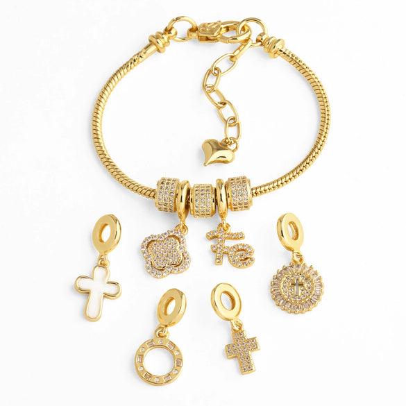 Wholesale Jewelry Simple Cross Pendant Copper 18K Gold Plated Bracelet Accessories