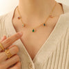 Wholesale Jewelry Simple Fashion Colorful Zircon Geometric Pendant Necklace With Titanium Steel Bead Chain