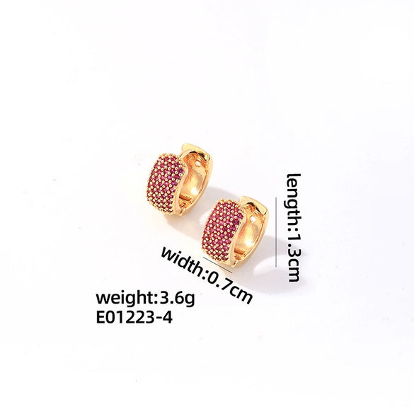 Wholesale Jewelry Simple Fashion Geometric Copper Gold Plated Colorful Zircon Earrings For Women
