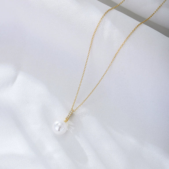 Wholesale Jewelry Simple Fashion Zircon Pendant S925 Sterling Silver Pearl Cross Chain Necklace For Women Geometric Light Luxury Style