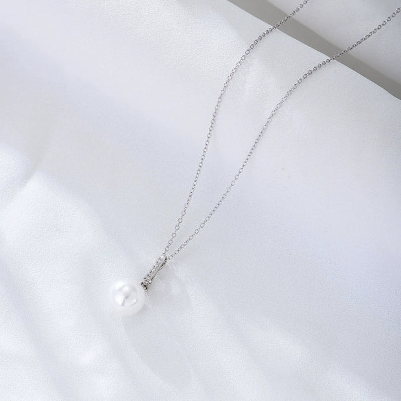 Wholesale Jewelry Simple Fashion Zircon Pendant S925 Sterling Silver Pearl Cross Chain Necklace For Women Geometric Light Luxury Style