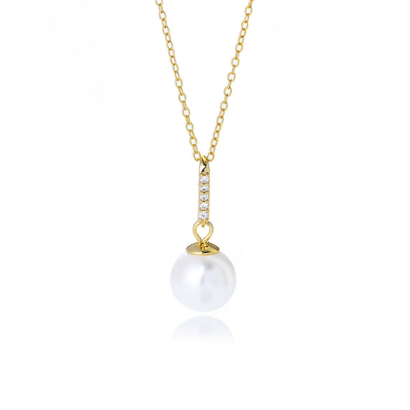 Wholesale Jewelry Simple Fashion Zircon Pendant S925 Sterling Silver Pearl Cross Chain Necklace For Women Geometric Light Luxury Style
