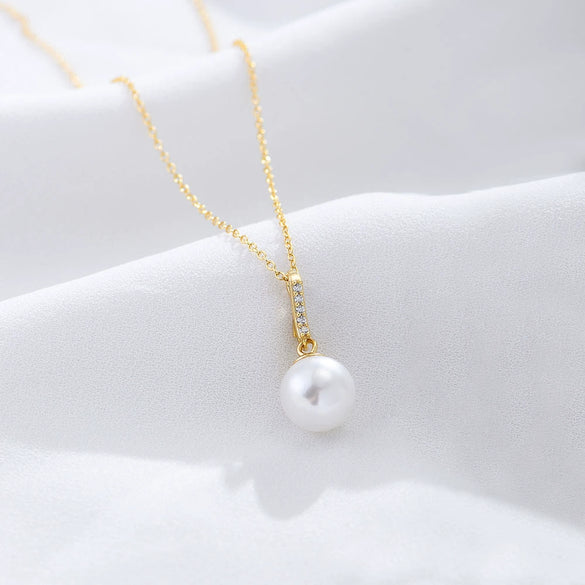 Wholesale Jewelry Simple Fashion Zircon Pendant S925 Sterling Silver Pearl Cross Chain Necklace For Women Geometric Light Luxury Style