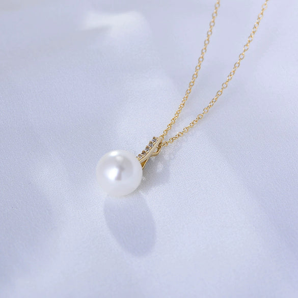 Wholesale Jewelry Simple Fashion Zircon Pendant S925 Sterling Silver Pearl Cross Chain Necklace For Women Geometric Light Luxury Style