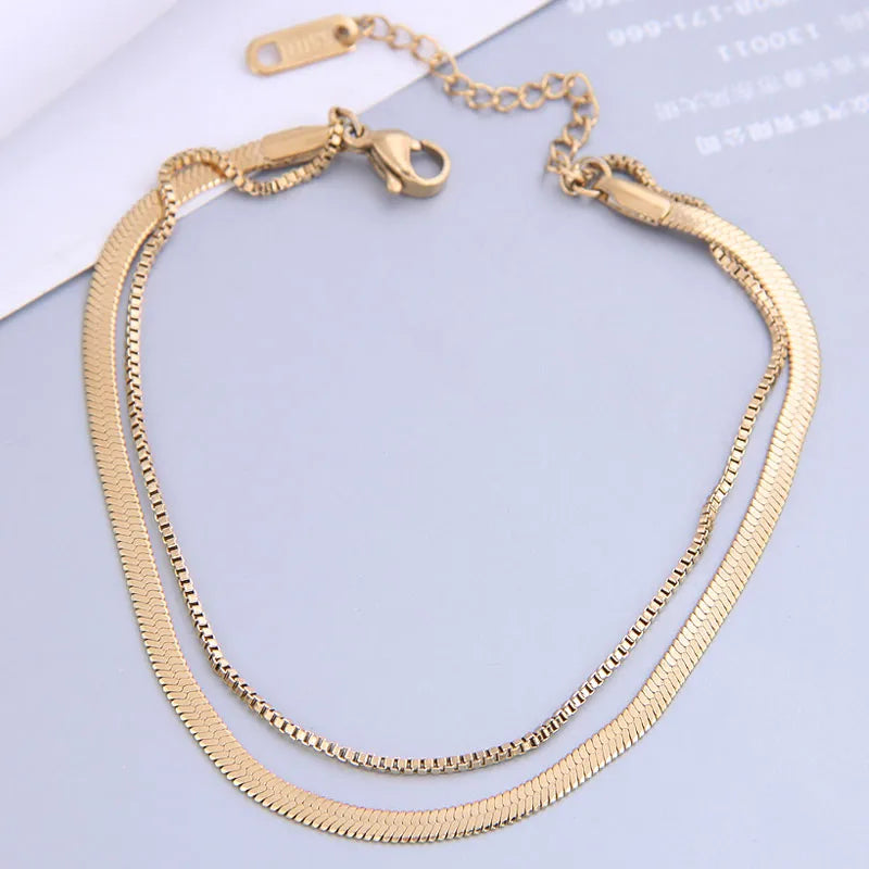 Wholesale Jewelry Simple Flat Snake Chain Titanium Steel Double Layer Anklet Nihaojewelry